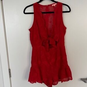 Red Lace Tie-Front Romper